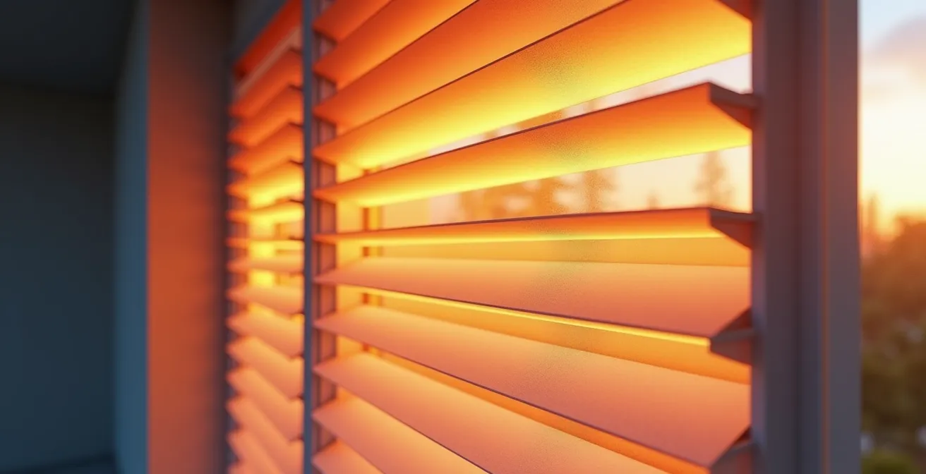 Illustration conceptuelle montrant la barrière thermique d'un volet composite sur une maison