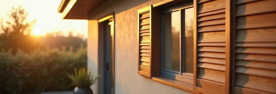 Image d'une maison moderne avec des volets battants en composite aux couleurs naturelles et durables