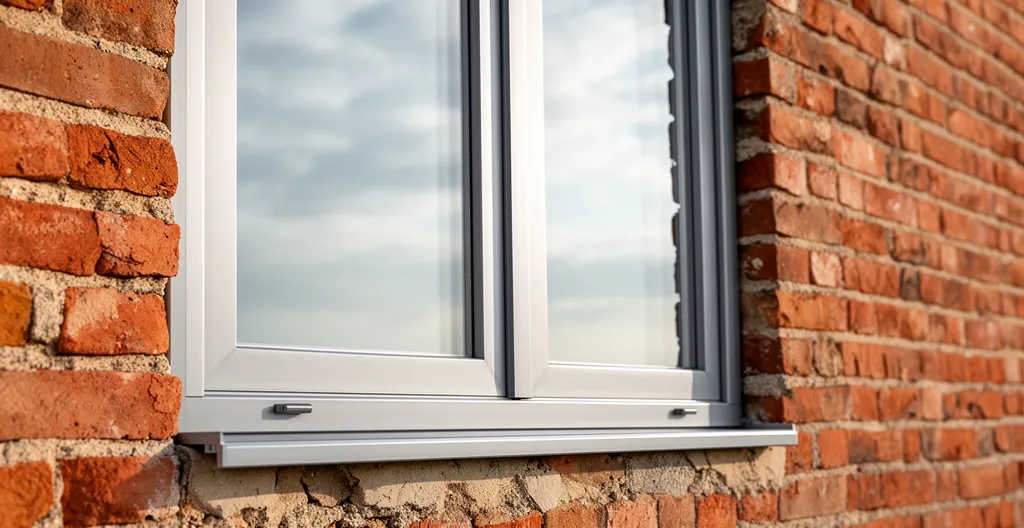 Détail d'une baie vitrée moderne intégrée dans tableau avec finitions soignées