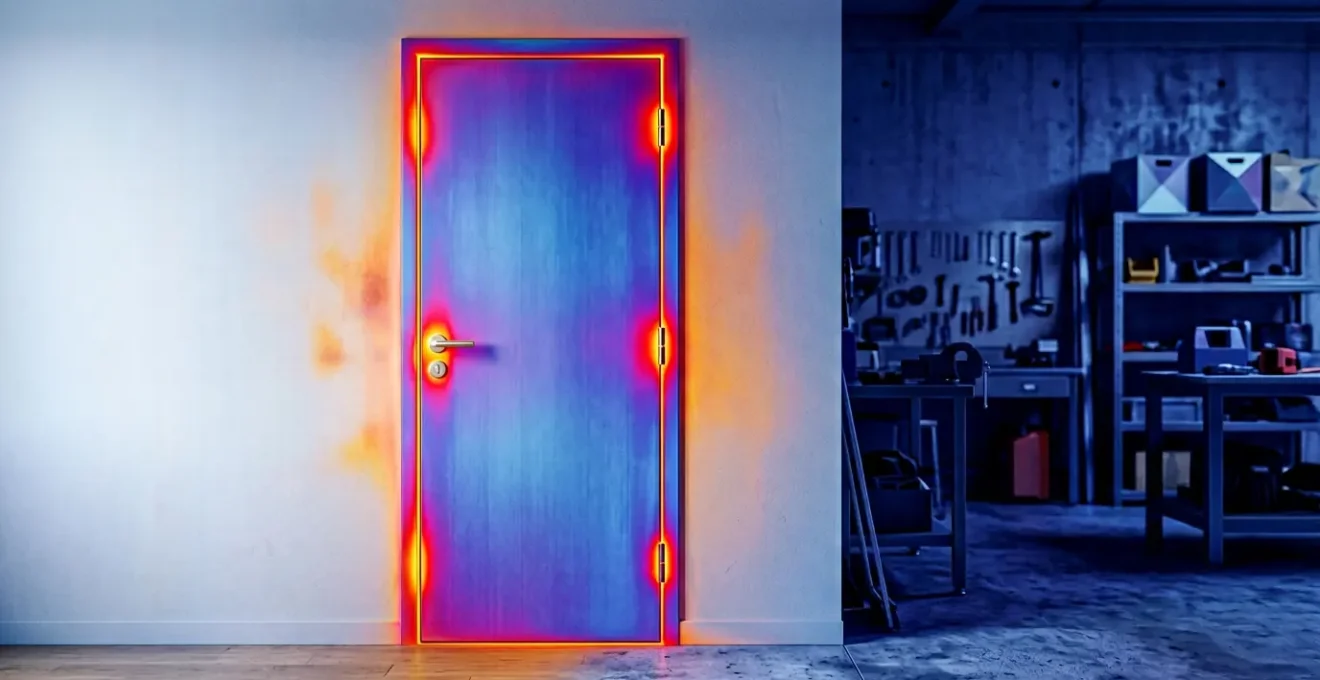 Vue thermographique d'une porte de service montrant les déperditions de chaleur par contraste de couleurs
