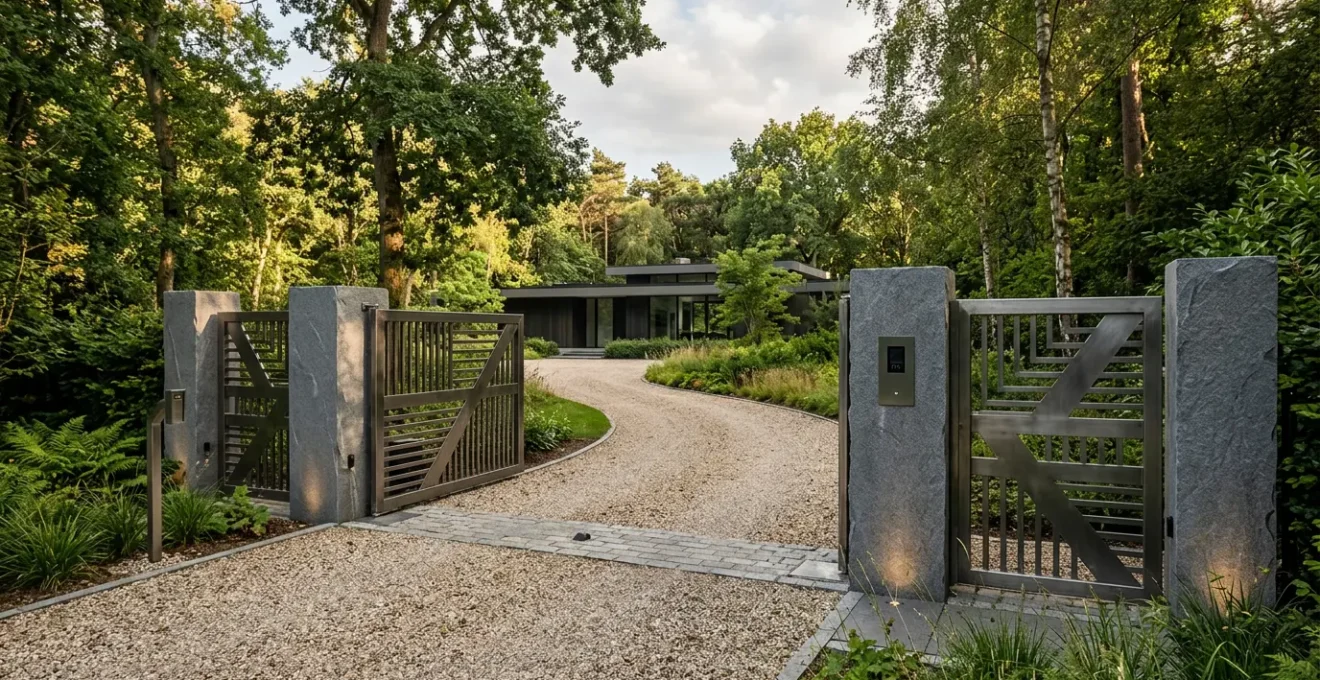 Système de contrôle d'accès moderne intégré à un portail automatique avec visiophone