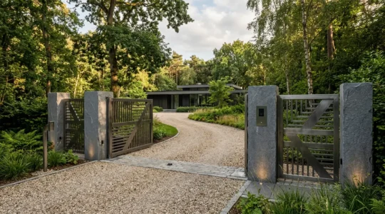 Système de contrôle d'accès moderne intégré à un portail automatique avec visiophone