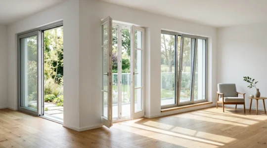 Vue comparative de différents systèmes d'ouverture de fenêtres dans une maison contemporaine