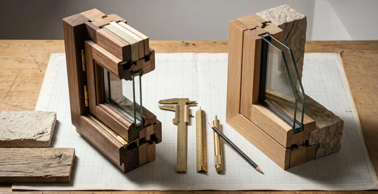 Comparaison technique montrant deux coupes de fenêtres avec mesures du clair de jour, une en rénovation avec moins de surface vitrée et une en feuillure avec une surface vitrée maximale.