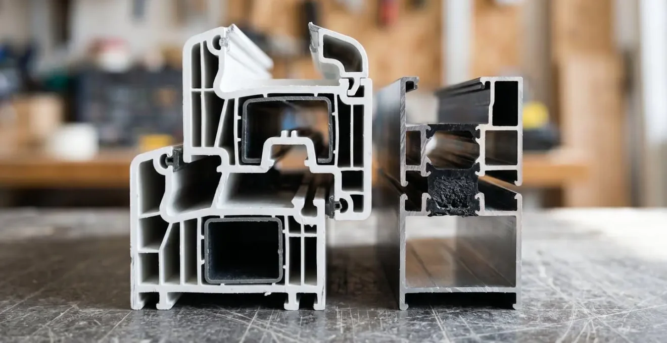 Coupe technique montrant l'épaisseur des profilés PVC et aluminium