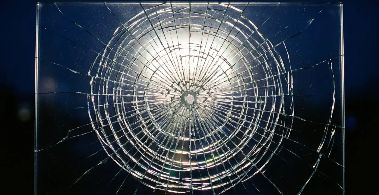 Schéma en coupe d'un vitrage feuilleté montrant la dissipation de l'énergie d'impact par le film PVB