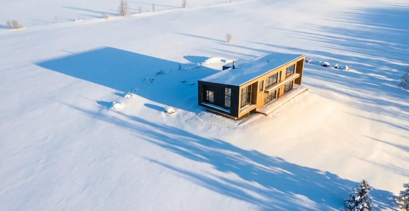 Vue aérienne d'une maison montrant l'ensoleillement différencié des façades en hiver