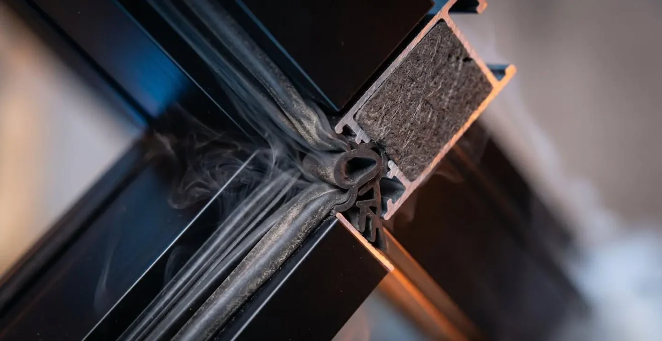 Image thermographique montrant les fuites d'air au niveau des jonctions menuiserie-maçonnerie lors d'un test d'infiltrométrie