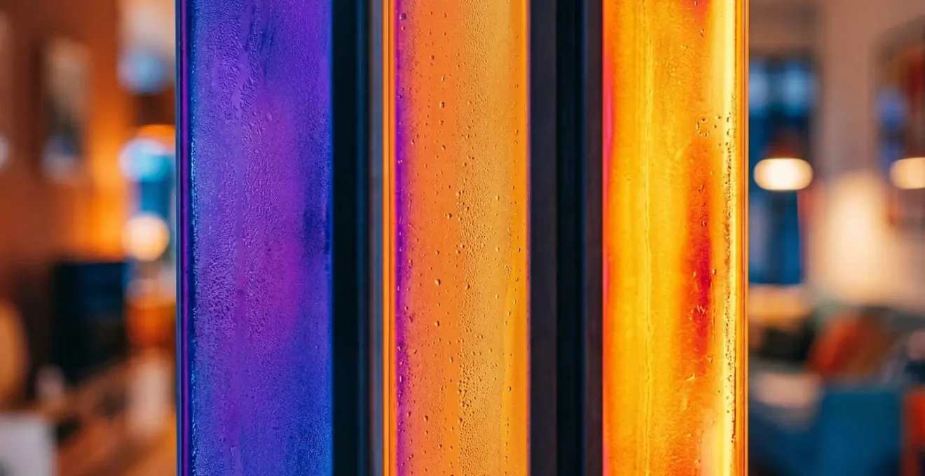 Image thermographique montrant la différence de température de surface entre différents types de vitrages
