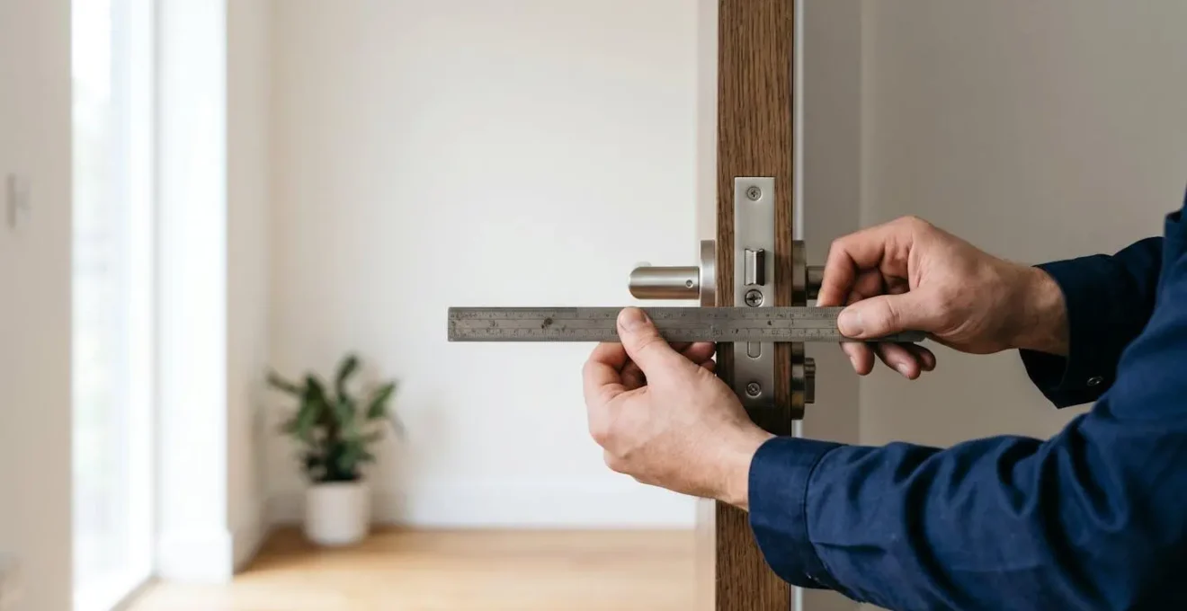 Technique de mesure d'un cylindre de serrure sur une porte avec règle graduée